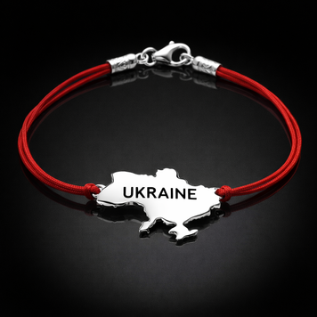 Срібний браслет з червоною ниткою Мапа України